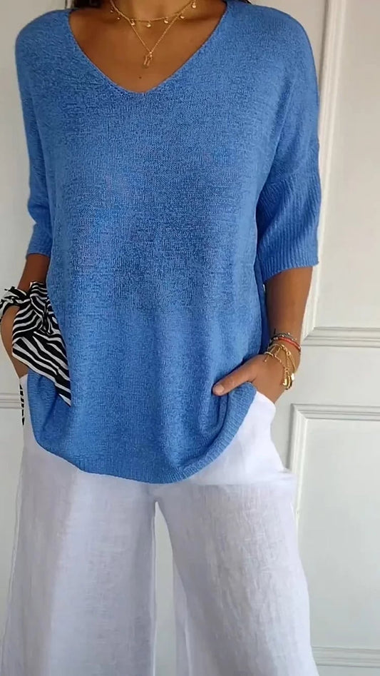 🔥LAST DAY 49%OFF🔥 - Solid Color Knitted V-neck Top