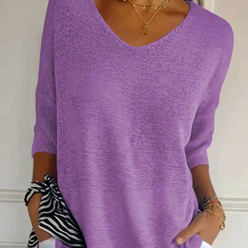 🔥LAST DAY 49%OFF🔥 - Solid Color Knitted V-neck Top