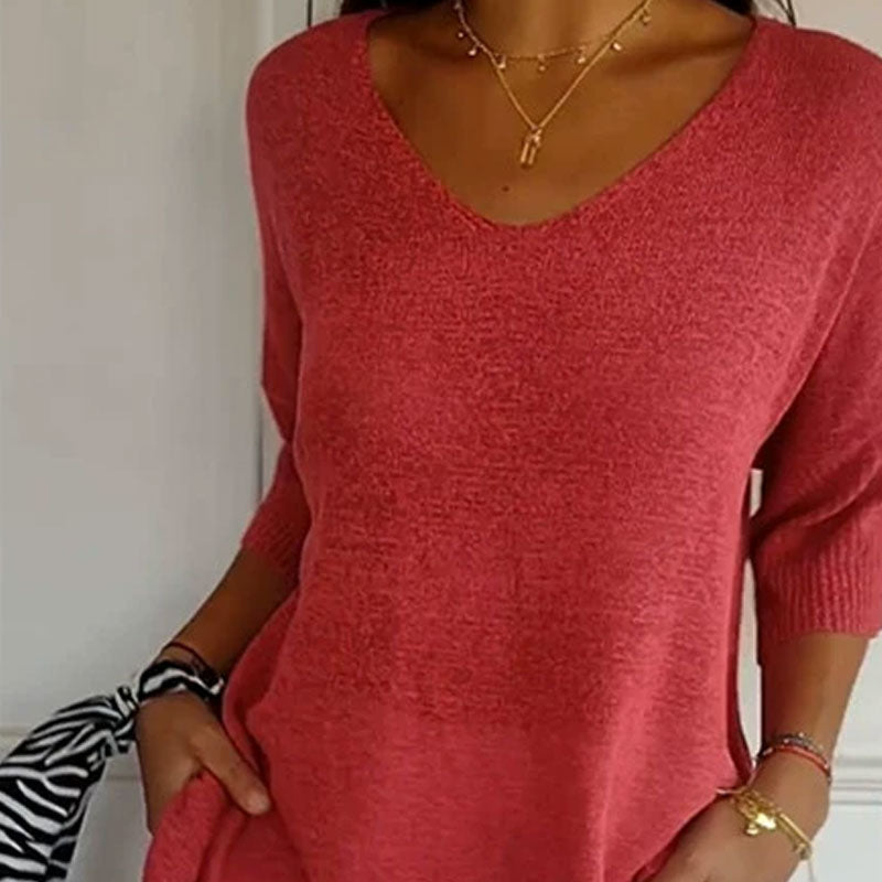 🔥LAST DAY 49%OFF🔥 - Solid Color Knitted V-neck Top