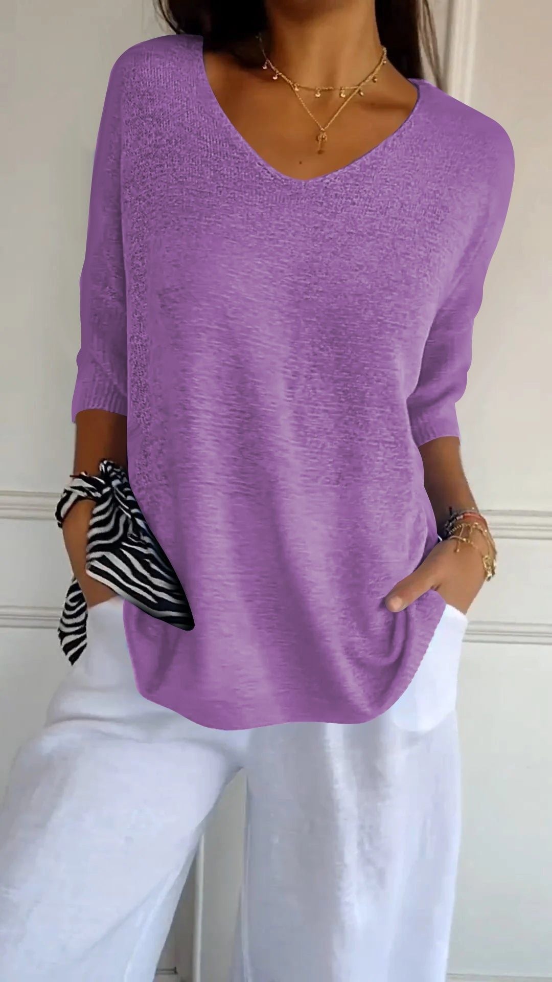 🔥LAST DAY 49%OFF🔥 - Solid Color Knitted V-neck Top